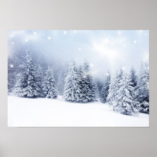 Póster Fundo do Natal com abeto nevado 2