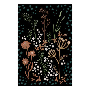 Póster Fundo Escuro das Flores de Prados
