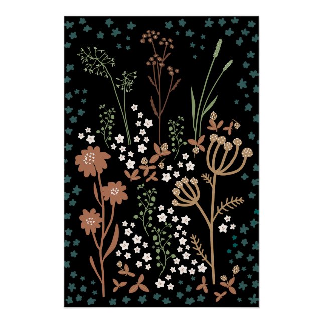 Póster Fundo Escuro das Flores de Prados (Frente)