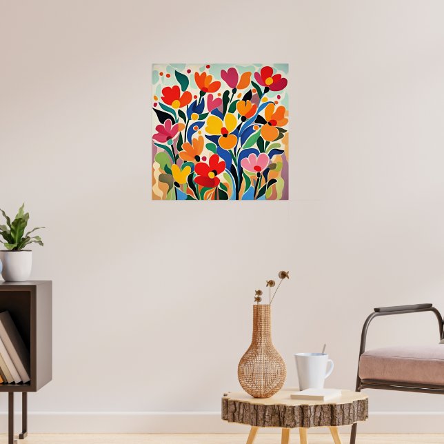 Poster Fundo floral abstrato, vibrante, (Sala de Estar 3)