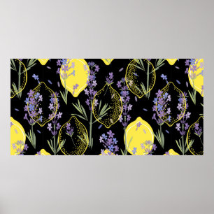 Poster Fundo floral com flores lavandas desenhadas à mã