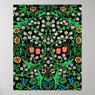 Póster Fundo floral de William Morris, preto Jacobean