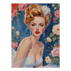 Póster Fundo Floral do Retrato Retrato da Noiva Loura