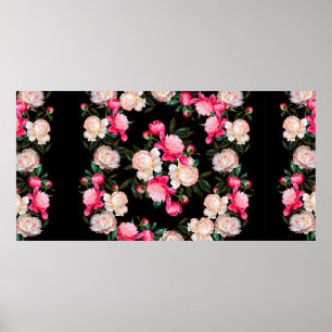 Poster Fundo floral. Peônias cor-de-rosa e brancas num d