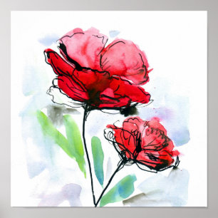 Póster Fundo floral pintado abstrato 2