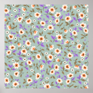 Poster Fundo floral ventiço. Padrão floral com sma