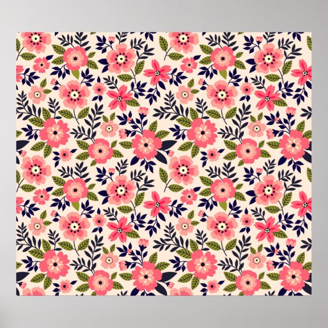 Poster Fundo floral ventiço. Um padrão perfeito. Flor (Frente)