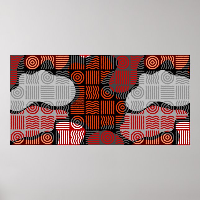 Poster Fundo geométrico tribal marrom em estilo remendado (Frente)
