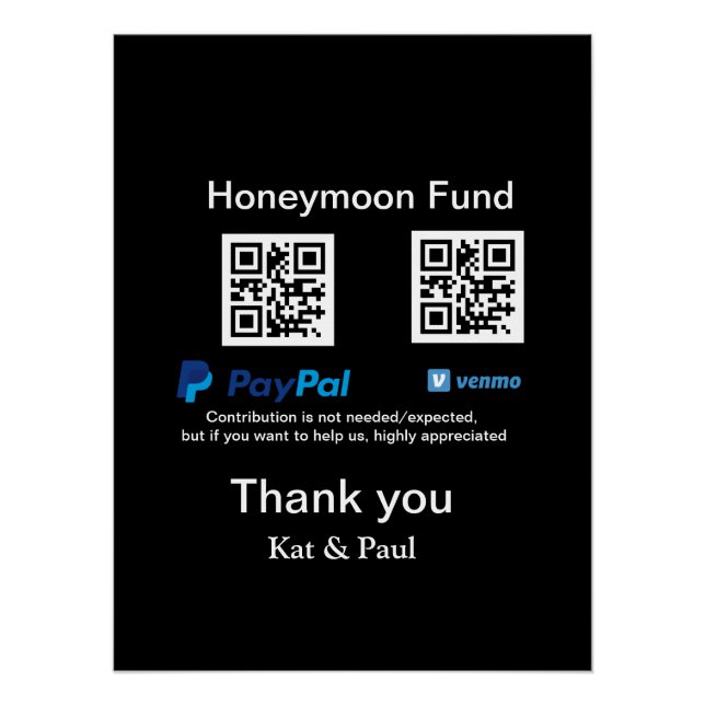 Póster Fundo Honeymoon PayPal Venmo obrigado de código QR (Frente)