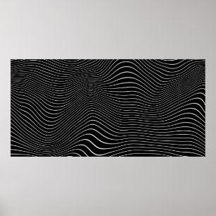 Poster Fundo Linear Psicodélico Preto e Branco