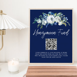 Poster Fundo marinho Azul Floral Casamento no inverno Lua