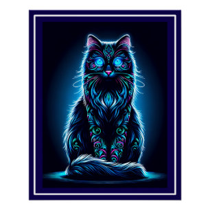 Póster Fundo Neon Cat Vivid - 97948