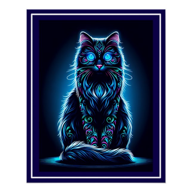 Póster Fundo Neon Cat Vivid - 97948 (Frente)