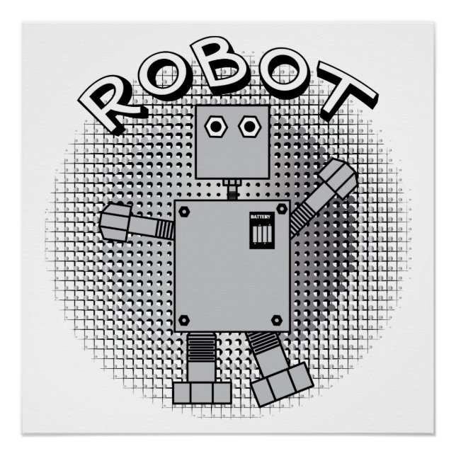 Póster Fundo Padrão de Texto Robô (Frente)