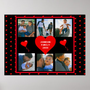 Poster Fundo Preto do Coração da Família de Colagem de