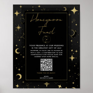 Poster Fundo Preto e Dourado Celestial Lua Estrelas Lua d