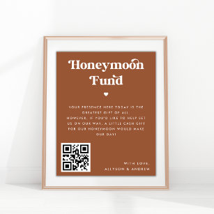 Poster Fundo Retro-Script Heart Terracotta Rust Honeymoon
