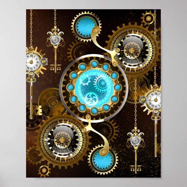 Poster Fundo Rusty Steampunk com Lentes Turquesa (Frente)