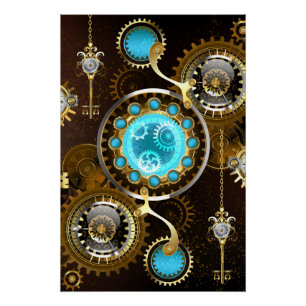 Póster Fundo Rusty Steampunk com Lentes Turquesa