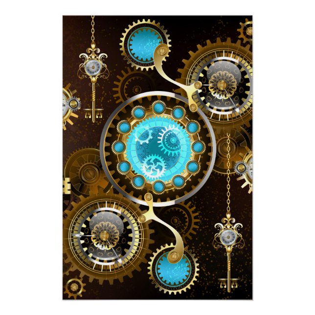 Póster Fundo Rusty Steampunk com Lentes Turquesa (Frente)