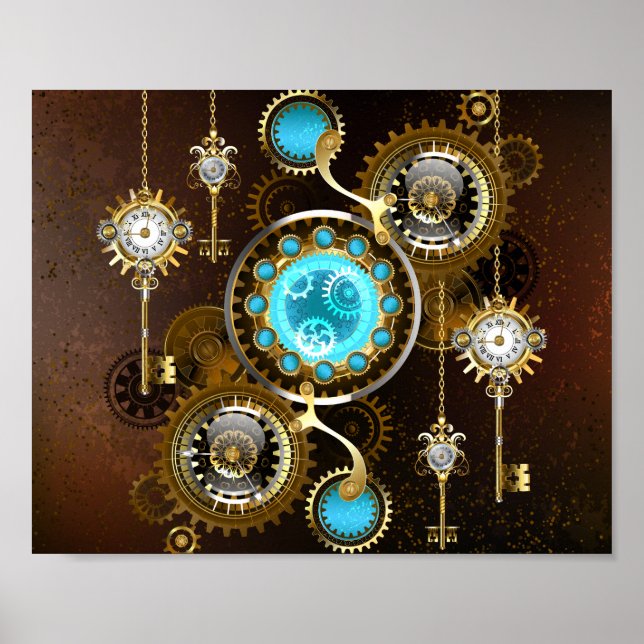 Poster Fundo Rusty Steampunk com Lentes Turquesa (Frente)