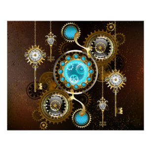 Póster Fundo Rusty Steampunk com Lentes Turquesa