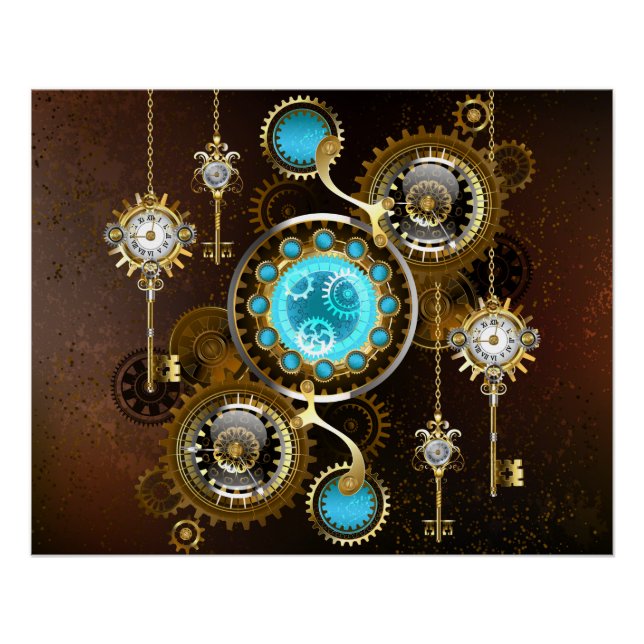 Póster Fundo Rusty Steampunk com Lentes Turquesa (Frente)