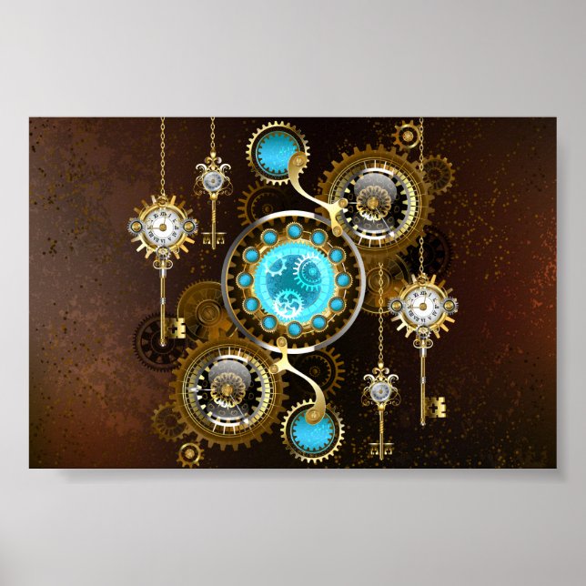 Poster Fundo Rusty Steampunk com Lentes Turquesa (Frente)