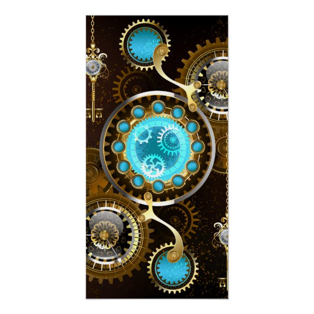 Póster Fundo Rusty Steampunk com Lentes Turquesa (Frente)