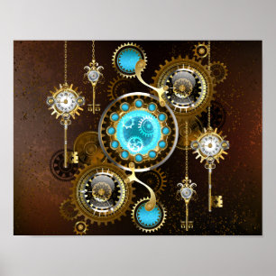 Poster Fundo Rusty Steampunk com Lentes Turquesa