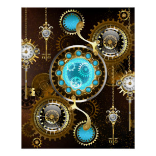 Póster Fundo Rusty Steampunk com Lentes Turquesa