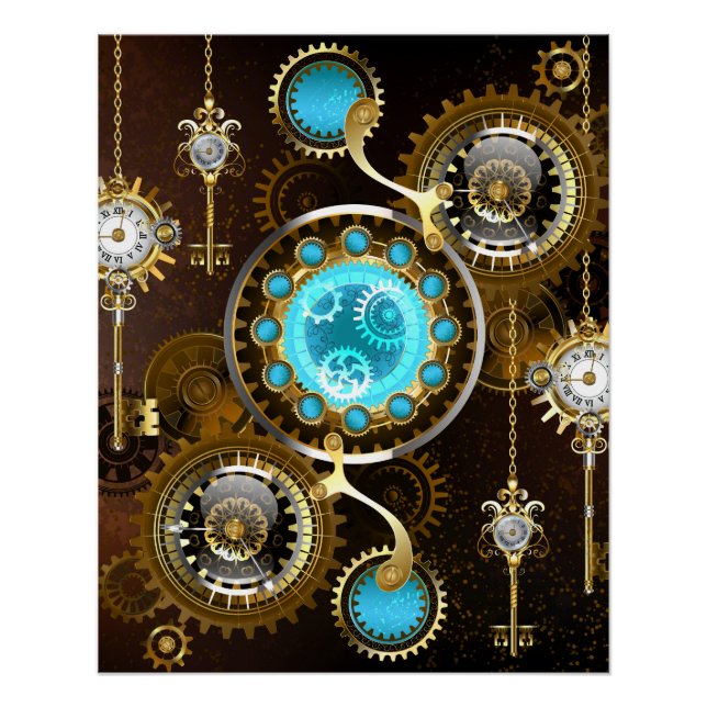 Póster Fundo Rusty Steampunk com Lentes Turquesa (Frente)