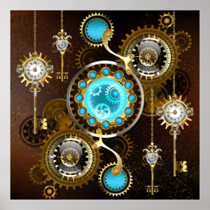 Poster Fundo Rusty Steampunk com Lentes Turquesa