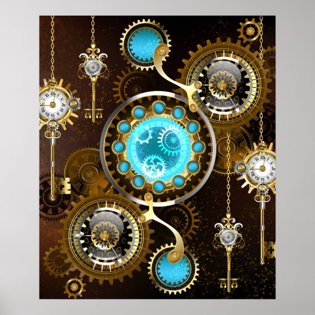Poster Fundo Rusty Steampunk com Lentes Turquesa (Frente)