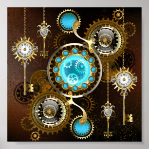 Poster Fundo Rusty Steampunk com Lentes Turquesa