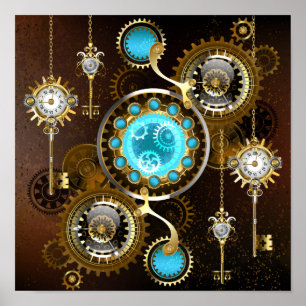 Poster Fundo Rusty Steampunk com Lentes Turquesa