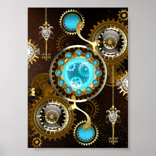 Poster Fundo Rusty Steampunk com Lentes Turquesa
