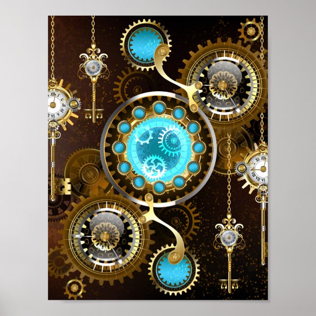 Poster Fundo Rusty Steampunk com Lentes Turquesa (Frente)