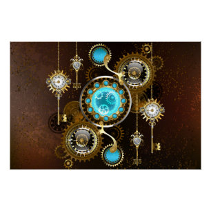 Póster Fundo Rusty Steampunk com Lentes Turquesa