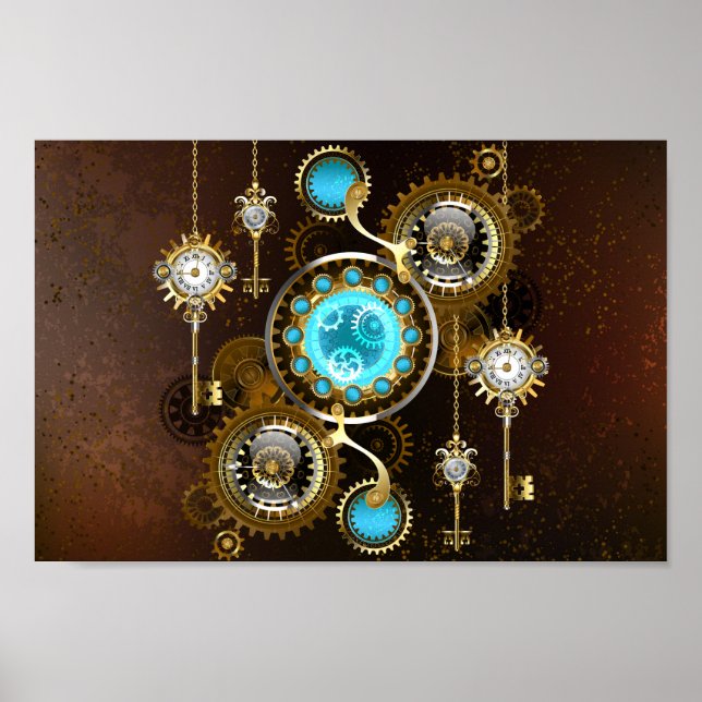 Poster Fundo Rusty Steampunk com Lentes Turquesa (Frente)