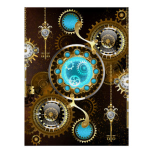 Póster Fundo Rusty Steampunk com Lentes Turquesa