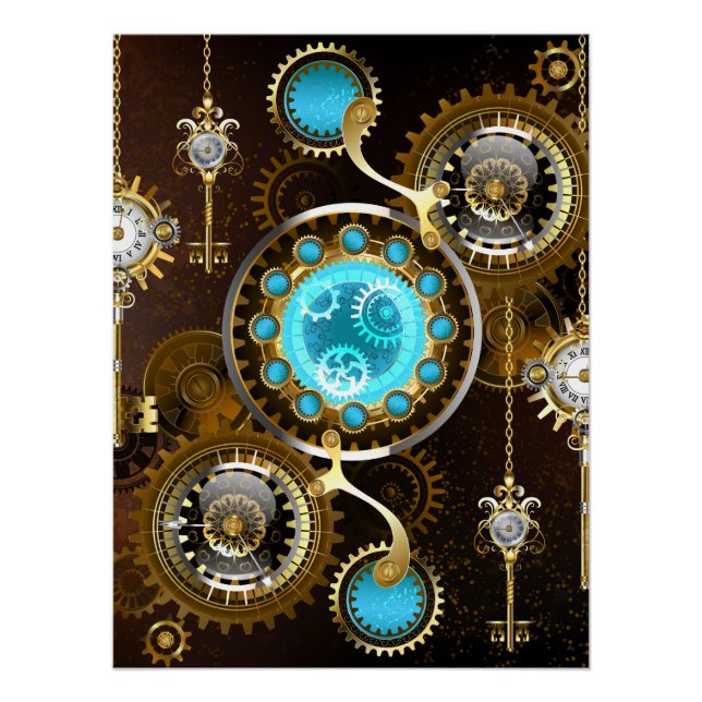 Póster Fundo Rusty Steampunk com Lentes Turquesa (Frente)