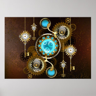 Poster Fundo Rusty Steampunk com Lentes Turquesa