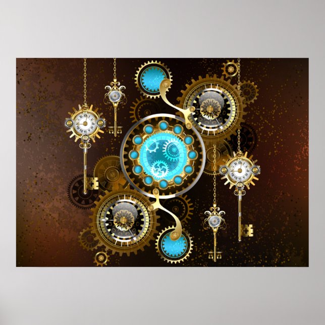 Poster Fundo Rusty Steampunk com Lentes Turquesa (Frente)
