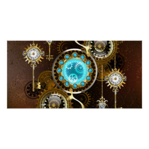 Póster Fundo Rusty Steampunk com Lentes Turquesa