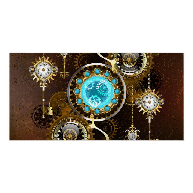 Póster Fundo Rusty Steampunk com Lentes Turquesa (Frente)