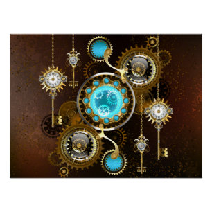 Póster Fundo Rusty Steampunk com Lentes Turquesa