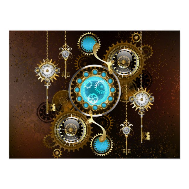 Póster Fundo Rusty Steampunk com Lentes Turquesa (Frente)