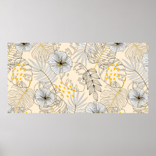 Poster Fundo sem costura com plantas, folhas e flores