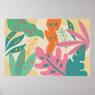Poster Fundo tropical com plantas da selva. Palma